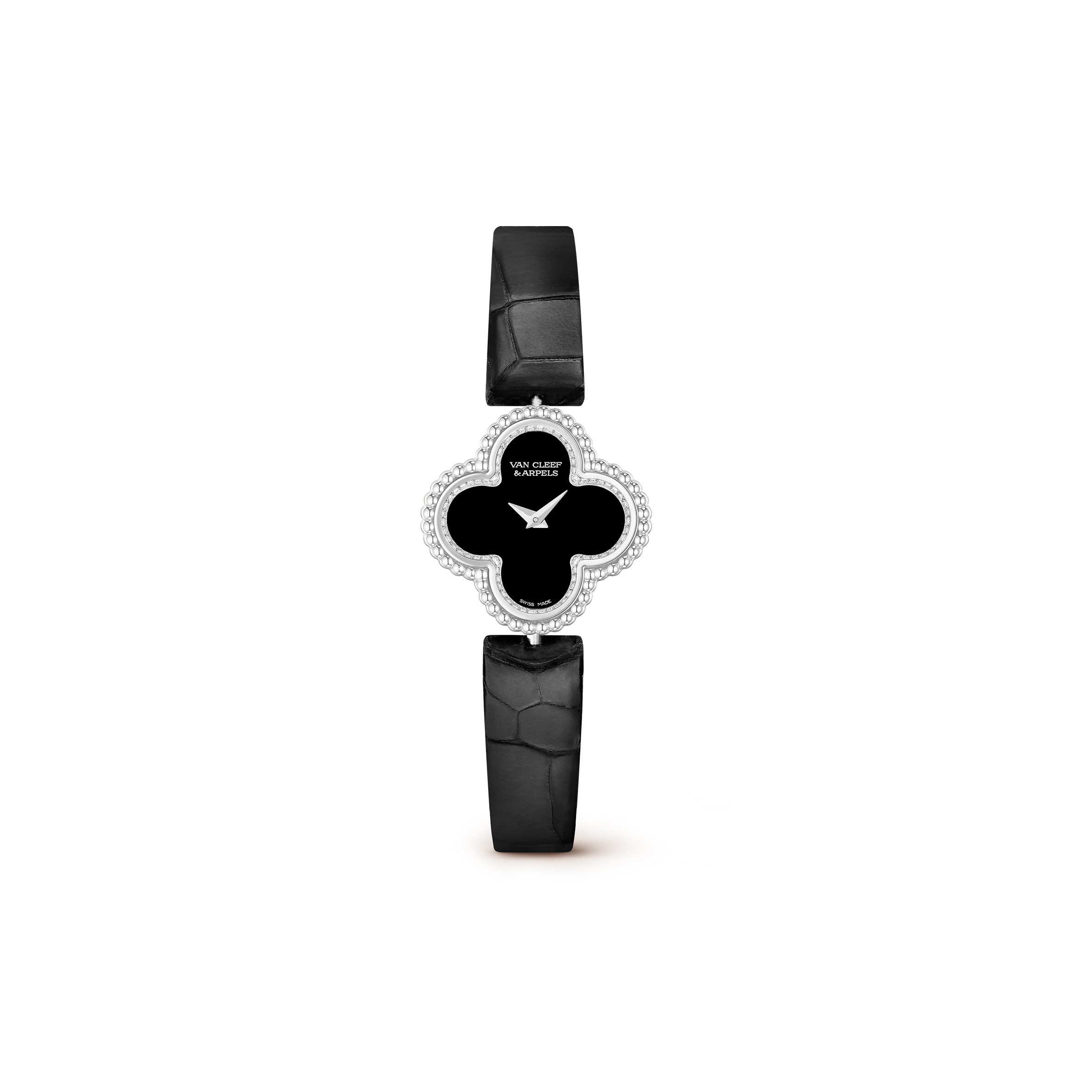 VAN CLEEF ARPELS SWEET ALHAMBRA WATCH18K WHITE GOLD, DIAMOND, ONYX VCARO8WU00 VAN CLEEF ARPELS SWEET ALHAMBRA WATCH18K WHITE GOLD, DIAMOND, ONYX VCARO8WU00